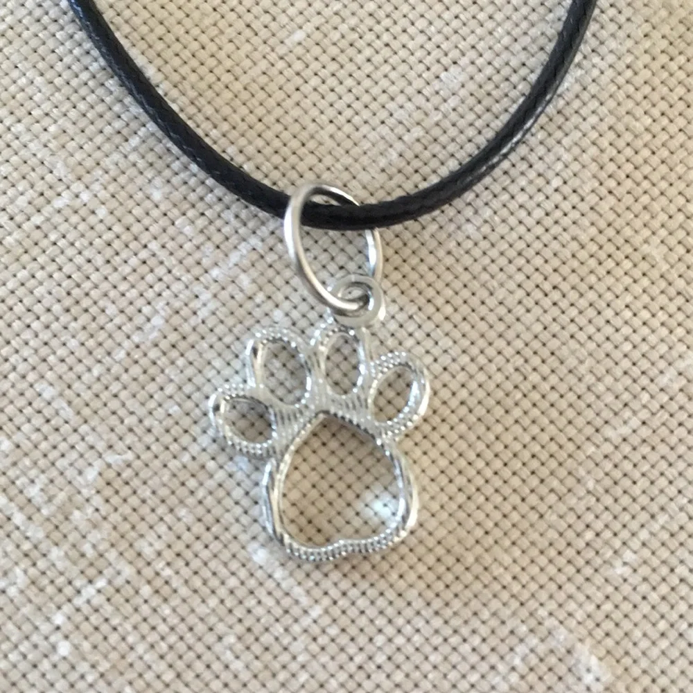 HAND CRAFTED Paw Necklace Dainty Silver Toned